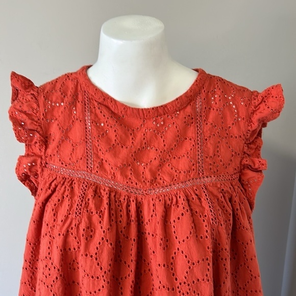 MADEWELL Eyelet Ruffle Sleeve Mini Dress Fresh Chili Orange Cap Sleeve Sz L - Picture 4 of 16